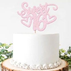 50% OFF: Sweet Sixteen Glittering Pink Cake Pick Topper